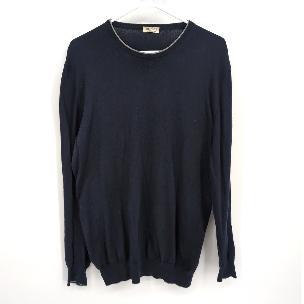 Badiali Italian Made Sweater Navy Blue Elbow Patches 100% Cotton Mens XL
